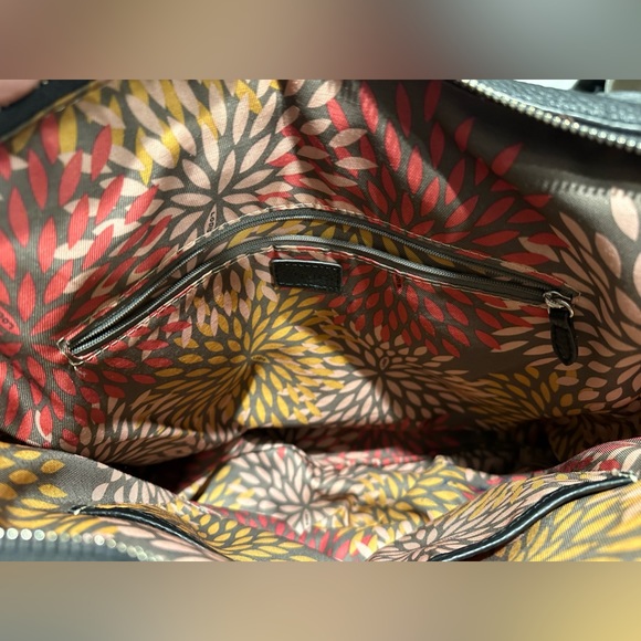 Lodis BLACK PEBBLED LEATHER  SHOULDER BAG TOTE Floral Interior - Picture 10 of 16